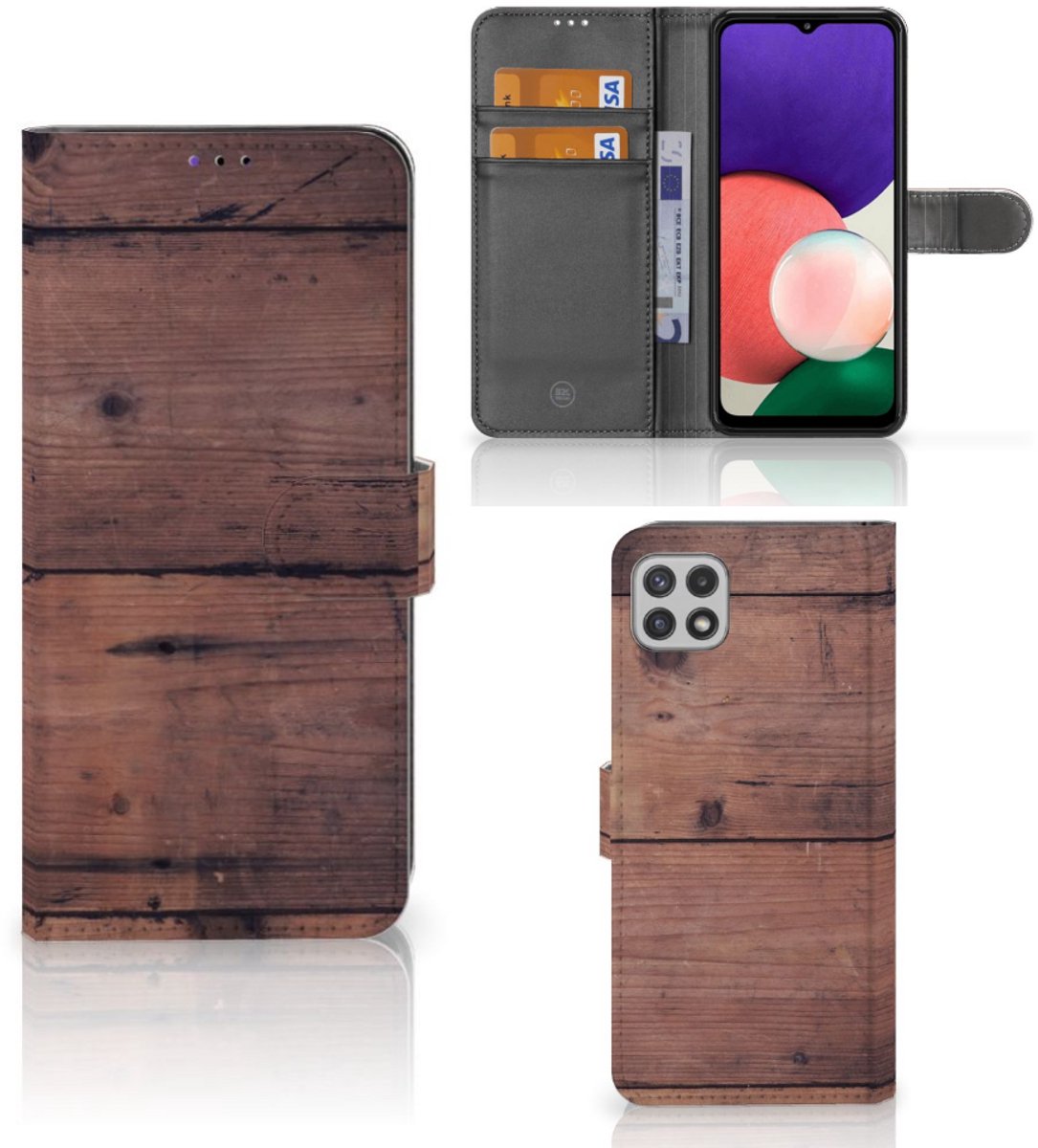 Samsung Galaxy A22 5G Book Style Case Old Wood