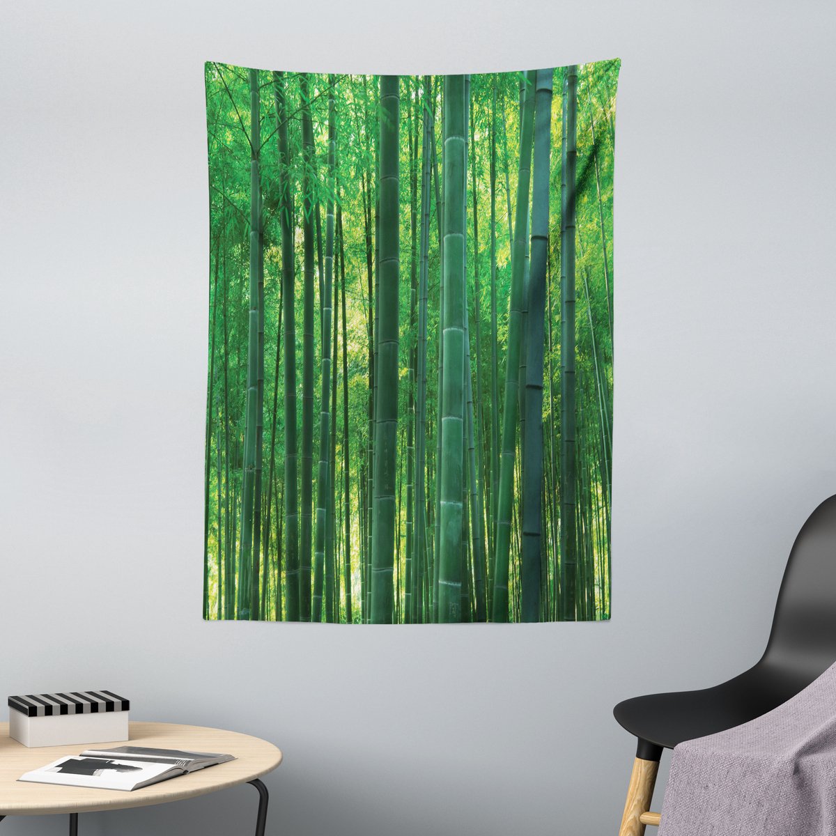 ABAKUHAUS Wandtapijt en Sprei met Bamboeprint, Groene Wilde Exotische Bamboe, 110 x 150 cm, Groen Groente