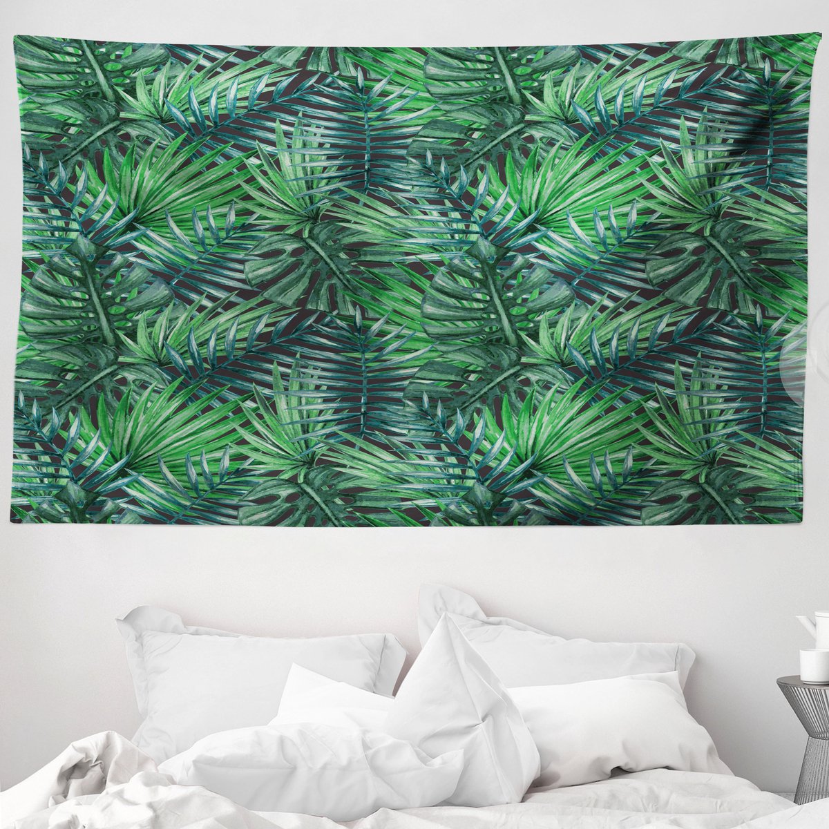 ABAKUHAUS Bladwandtapijt en sprei, aquarel bosbladeren, 230 x 140 cm, donkergroen Bosgroen, donkergroen
