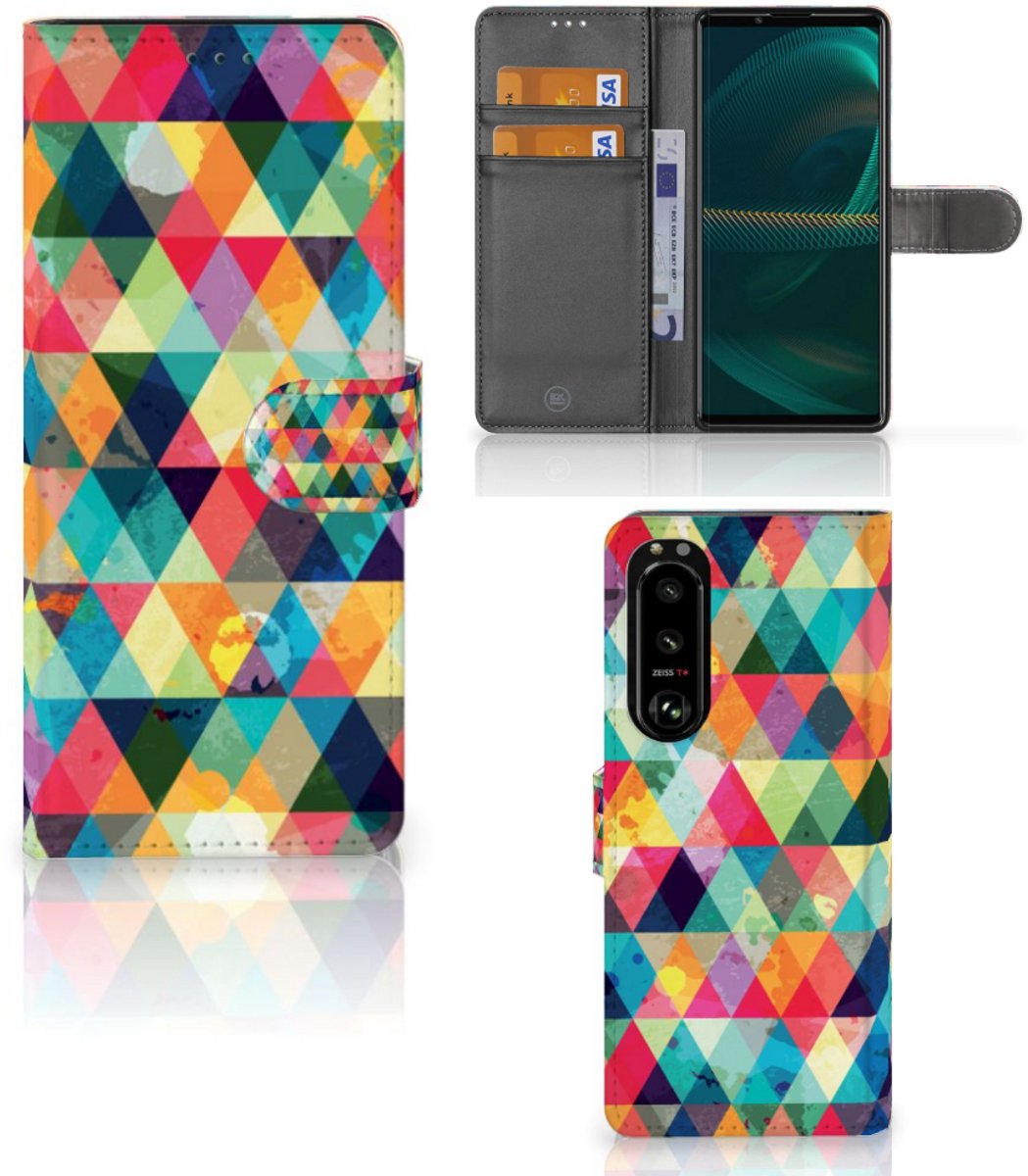 Book Case voor Sony Xperia 5III Telefoon Hoesje Geruit