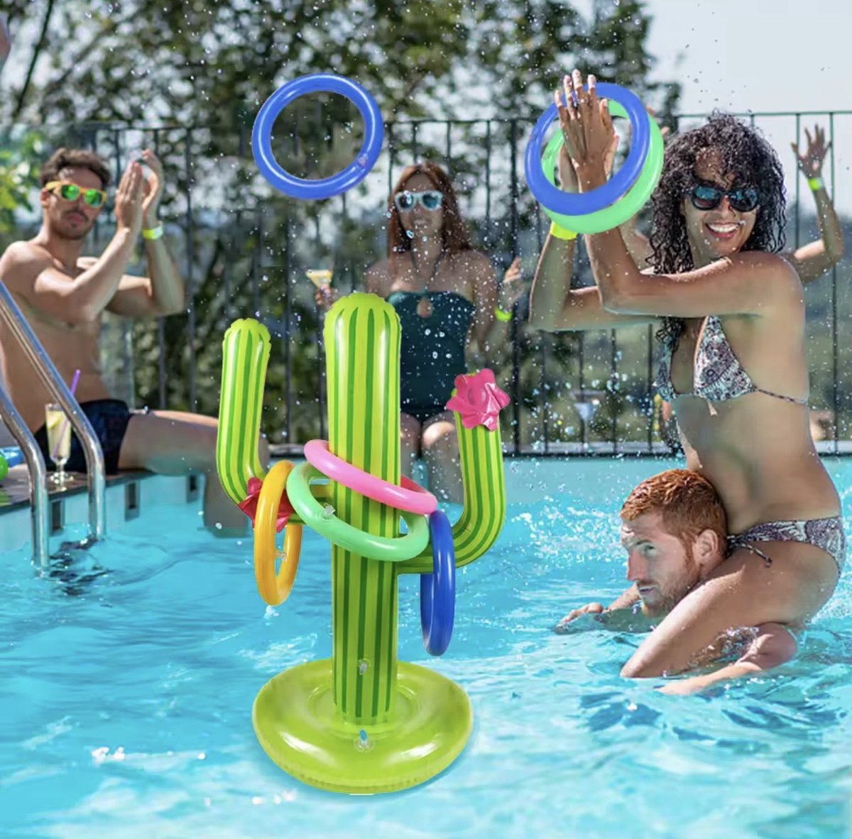 CFY Opblaasbaar Cactus Ringwerp Spel – Zwembad Ring Gooien Spel – Pool Party Spel voor Kinderen en Volwassenen – B4.1