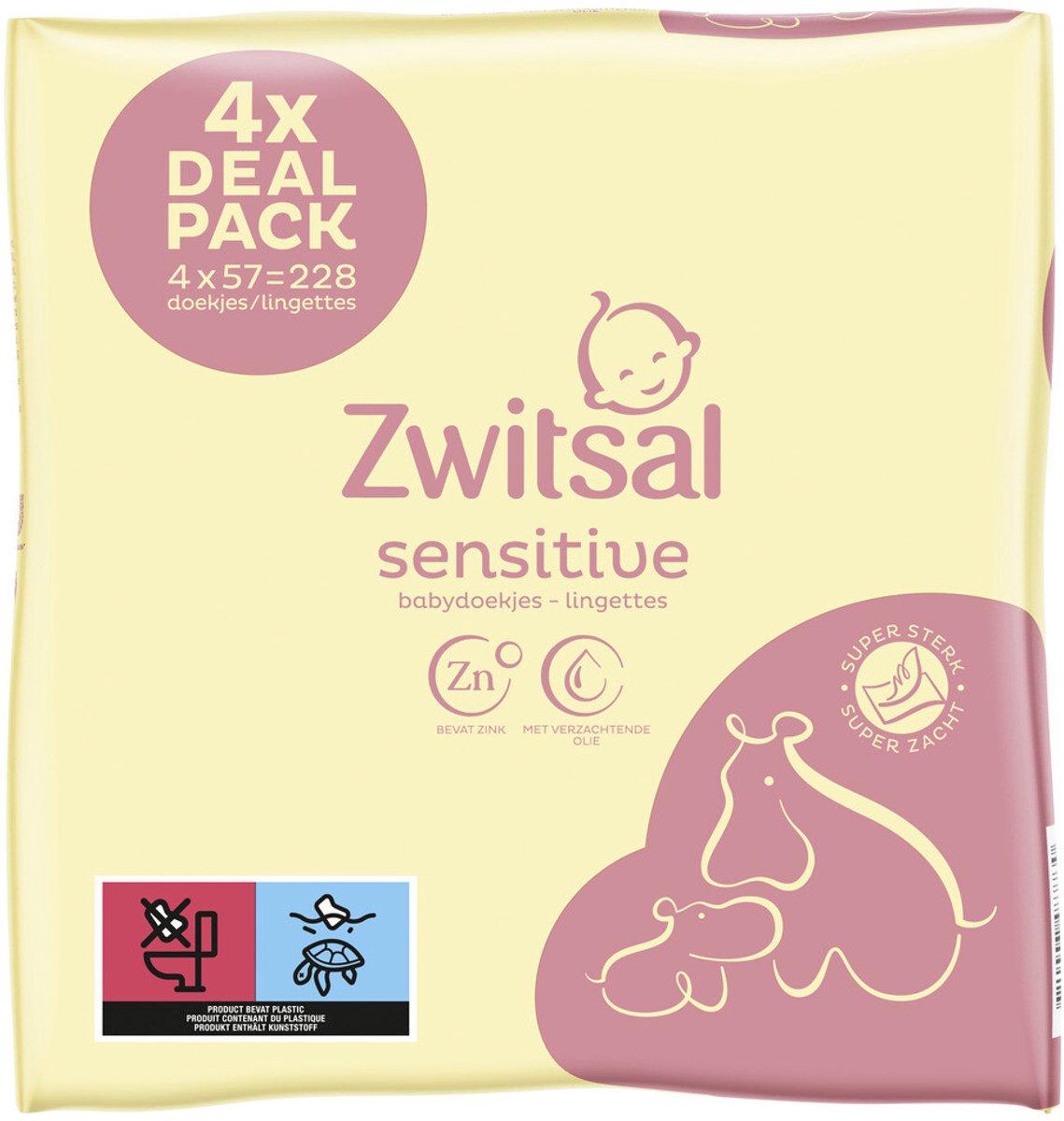 Zwitsal Billendoekjes Sensitive 4 pakken x 57 = 228 doekjes