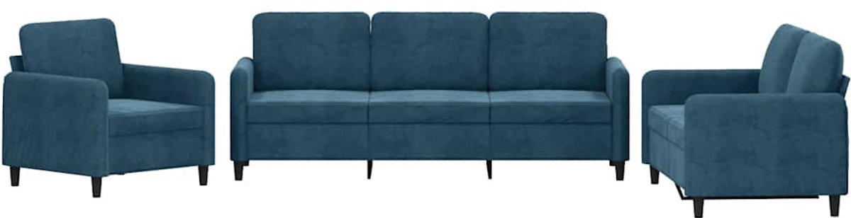 vidaXL - 3-delige - Loungeset - fluweel - blauw