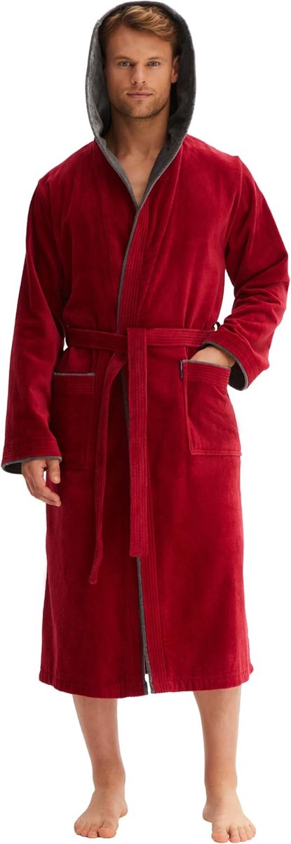 Heren Badjas Velours 100% Katoen met Kap