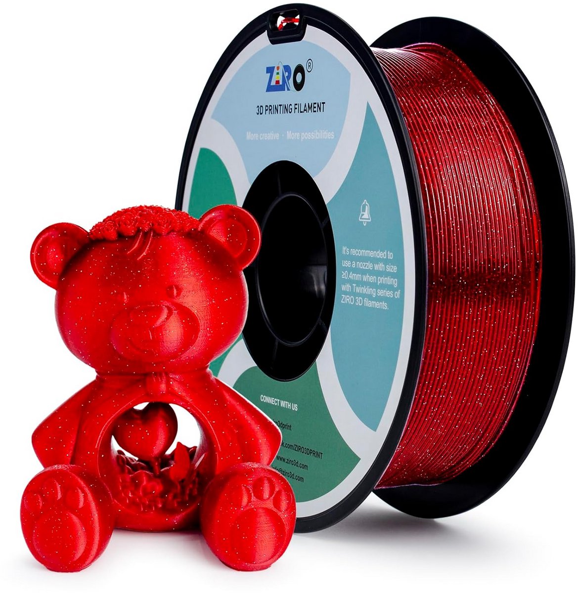 Glitter 3D Printer Filament 1.75mm - Twinkeling Rood, 1KG, Nauwkeurigheid +/- 0.05mm