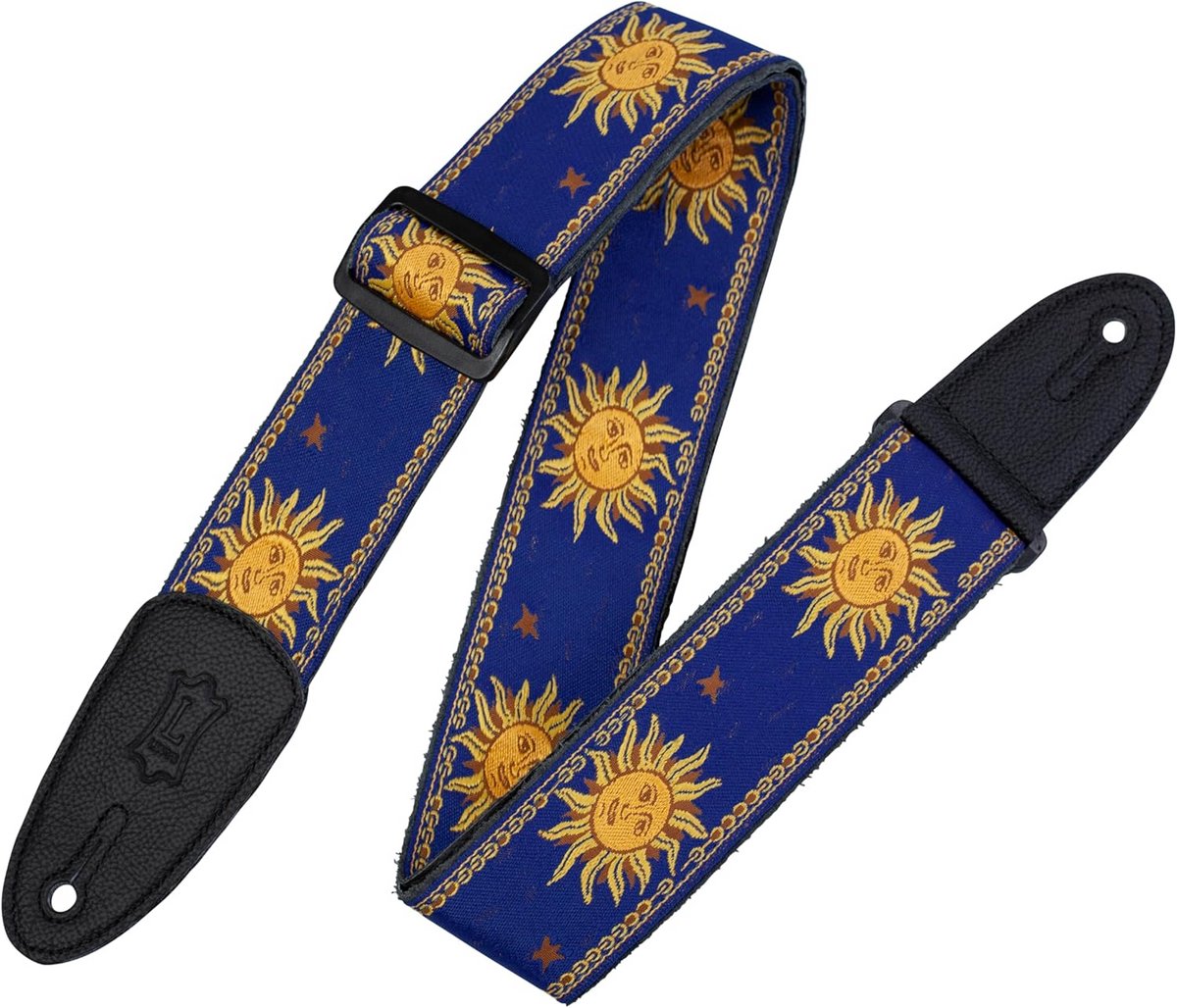 Gitaarriem van Polyester/Vinyl - Jacquard Zonnebloem Motief - Blauw
