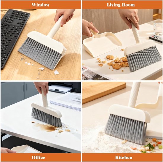 Mini handbezem en stoffer set, kleine stoffer en blik set voor het schoonmaken van toetsenborden, bureaus, tafels, tijdens kamperen, in de tuin, bij huisdieren en in de auto. De combinatie van kleine bezem van Merkloos	 — afbeelding 2