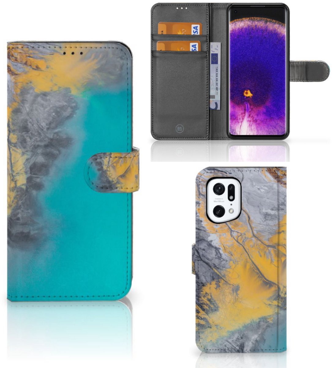 OPPO Find X5 Pro Bookcase Marble Blue Gold