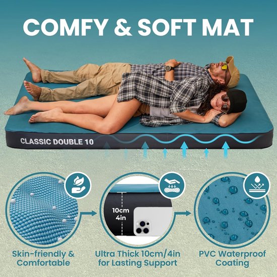 Zelfopblazend Camping Matras voor 2 Personen met R-waarde 8.7 - 10cm Dikke 3D Luchtbed voor Kamperen, Outdoor en Gastbed — afbeelding 3