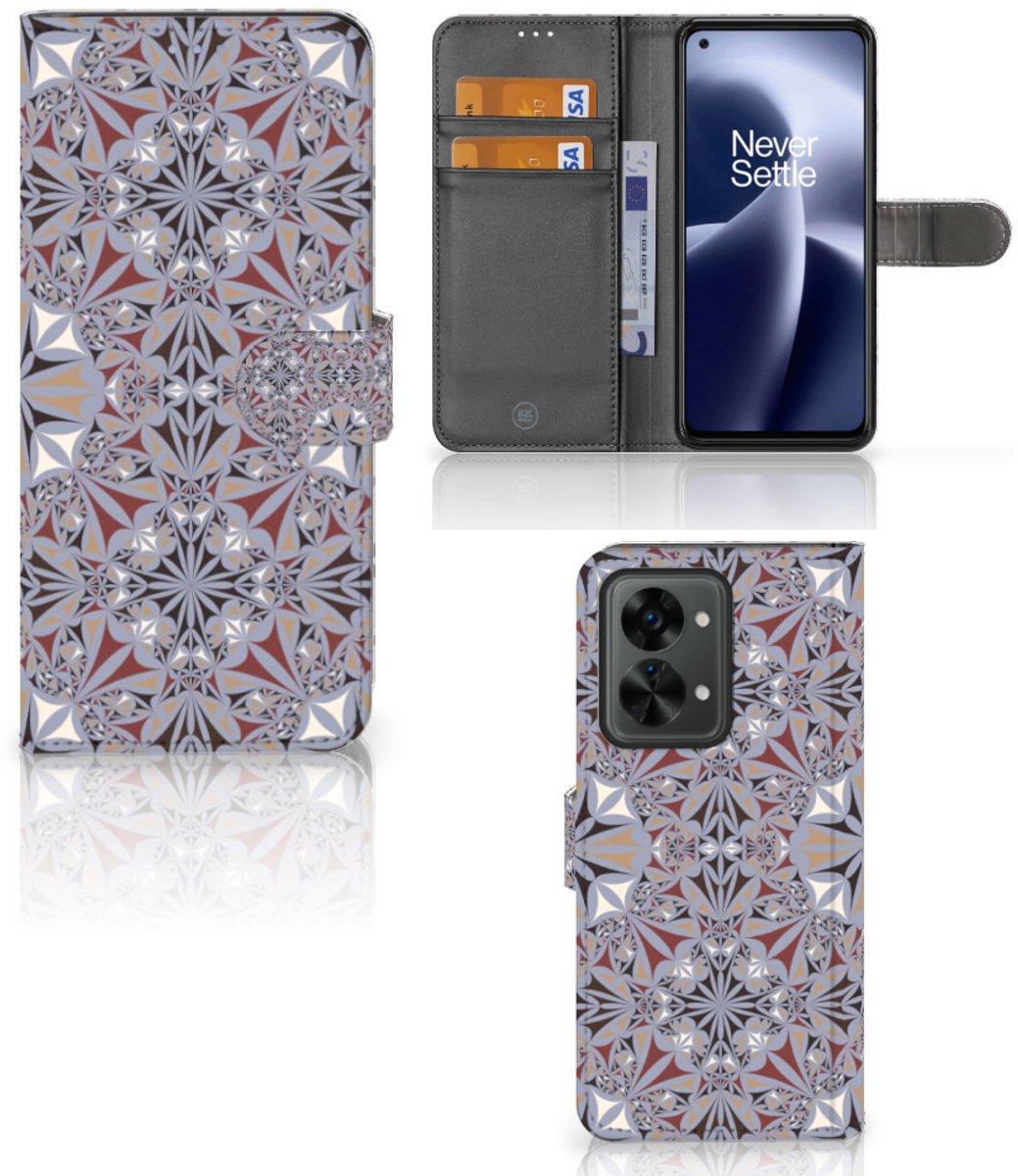 Boekhoesje voor OnePlus Nord 2T Bookcase Flower Tiles
