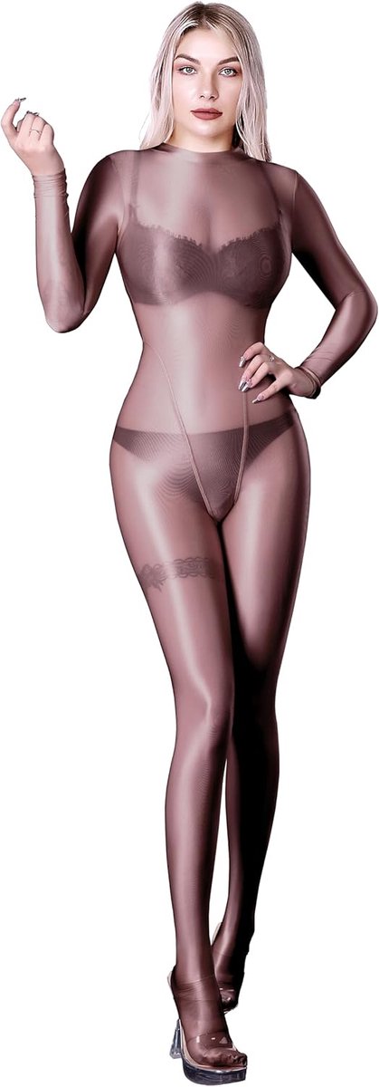 Dameslange Mouwen Ultradunne Catsuit – Glanzende Jumpsuit voor Elke Gelegenheid