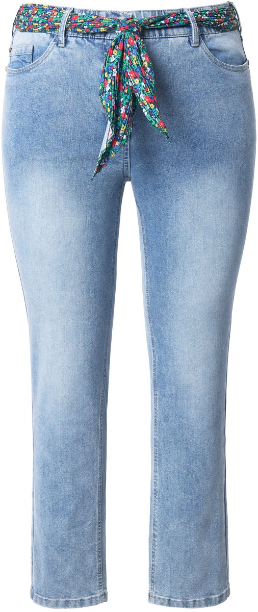 Ulla Popken - Dames - Jeans Sarah sjaalceintuur verkort smalle pijpen - Licht blauw denim - Maat 21