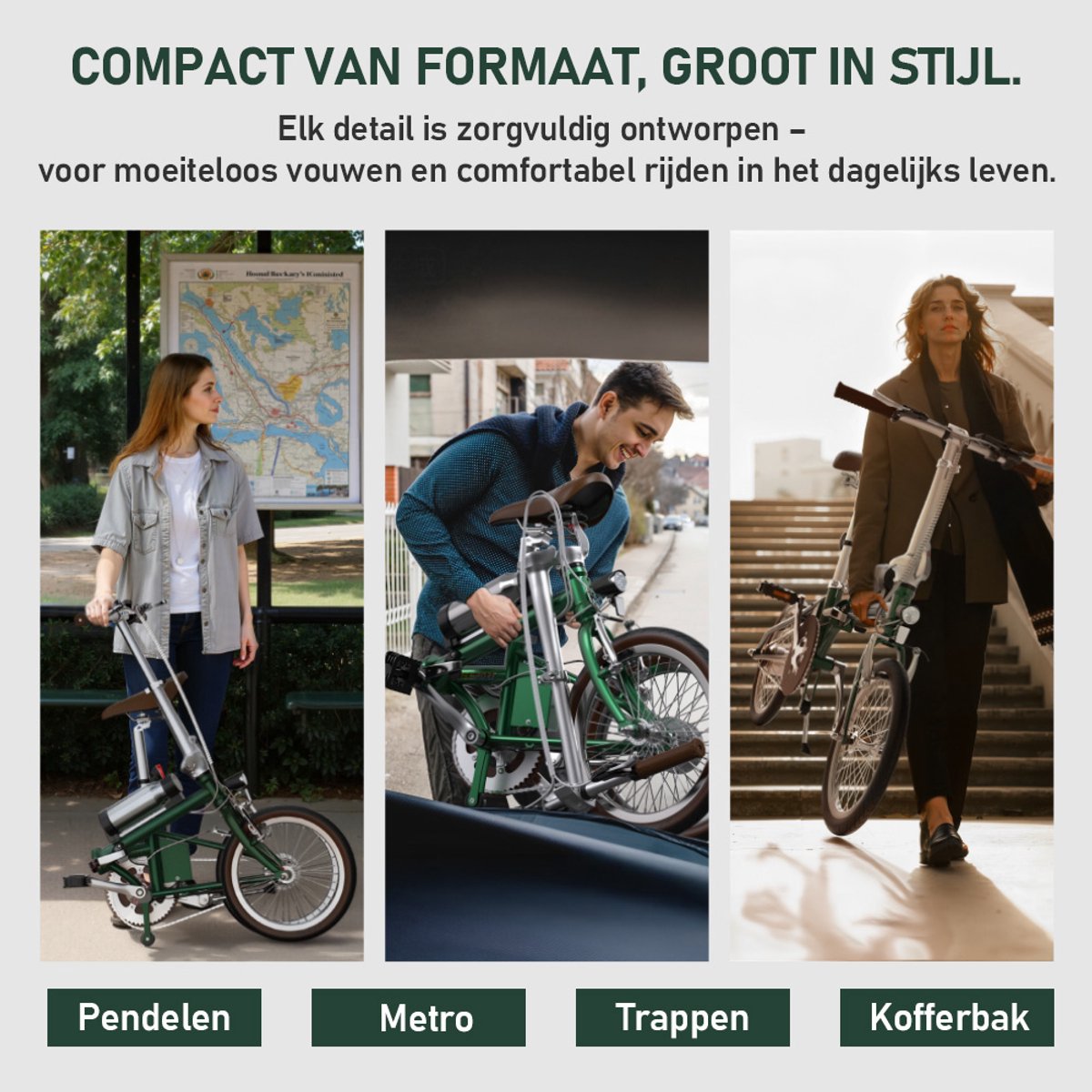 ONESPORT Elektrische Fiets – Lichtgewicht Opvouwbare E-Bike voor Stad & Pendelen – 36V 5.2Ah Accu – 40 km Bereik – 16×1.35 Inch Banden – Snel Opladen 2,5u – Groen – foto 5