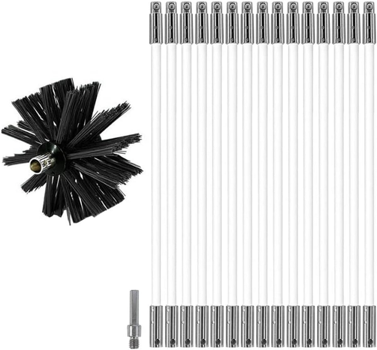 Schoorsteenreinigingsborstelset 15 flexibele staven met roterende borstelkop voor rookkana