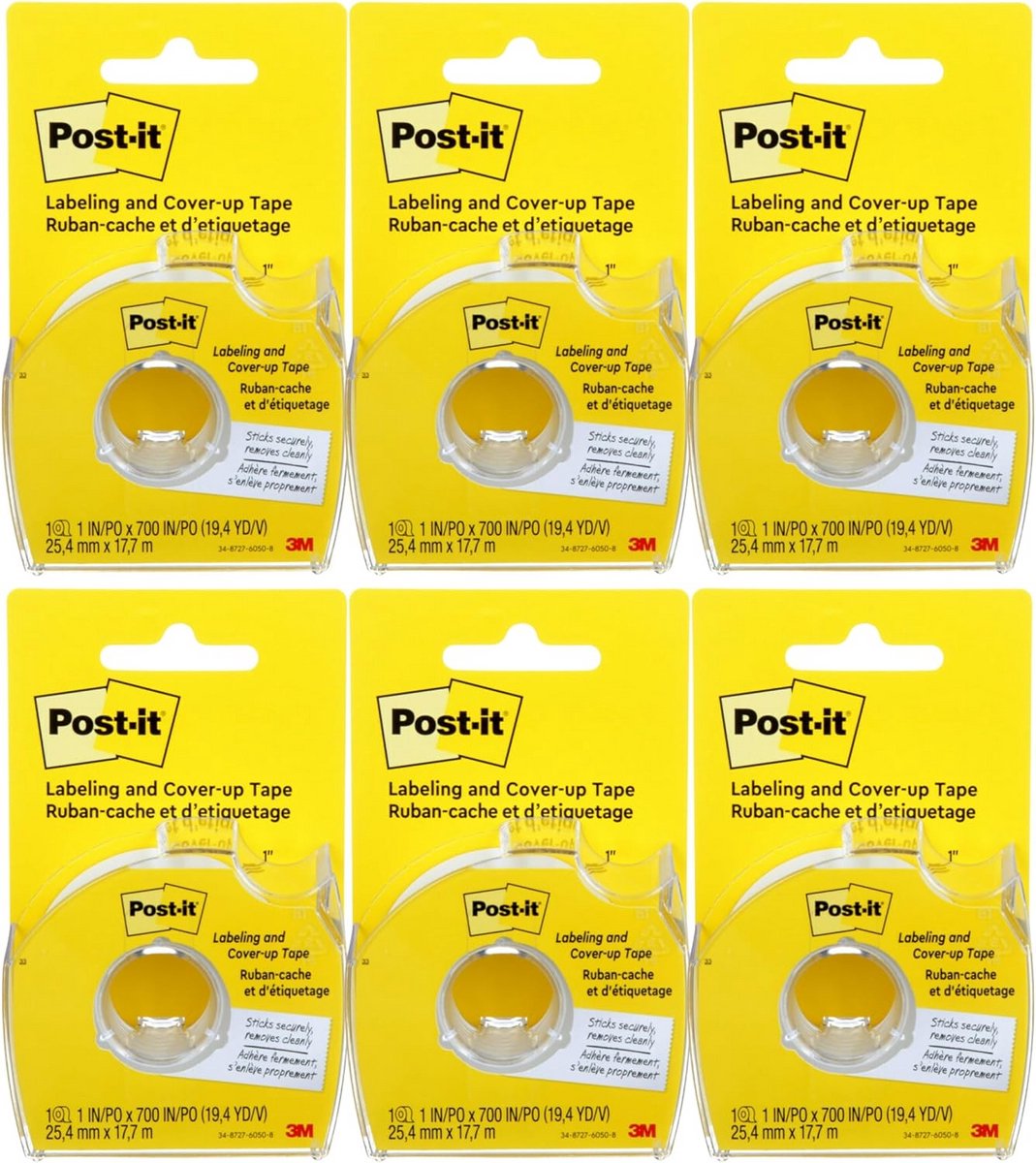 Post-it Labeling & Cover-Up Tape - 2,5 cm x 17,8 m - 6 Rollen - Non-Refillable - Transparant