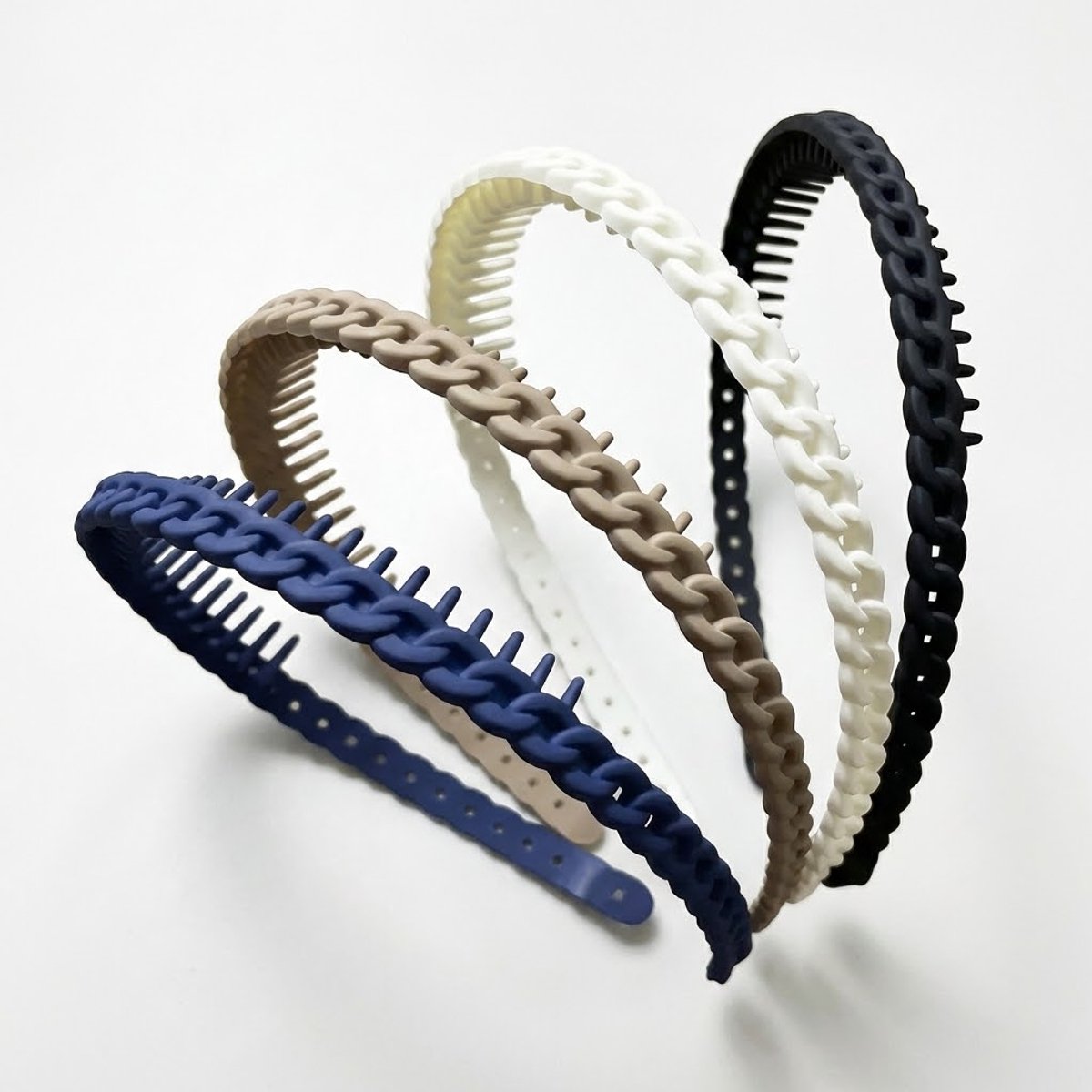 Set van 4 gevlochten haarbanden diadeem met tanden – blauw, bruin, crème en zwart – antislip hoofdbanden