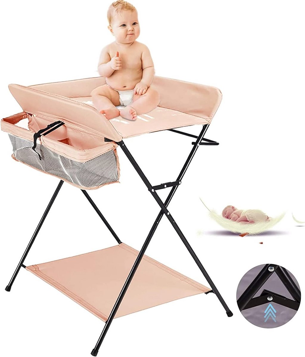 Inklapbare Babykleedtafel met Verstelbare Hoogte - Waterafstotend, Mobiel met 4 Wielen, Ruim Opbergvak - Voor Comfortabele Verzorging