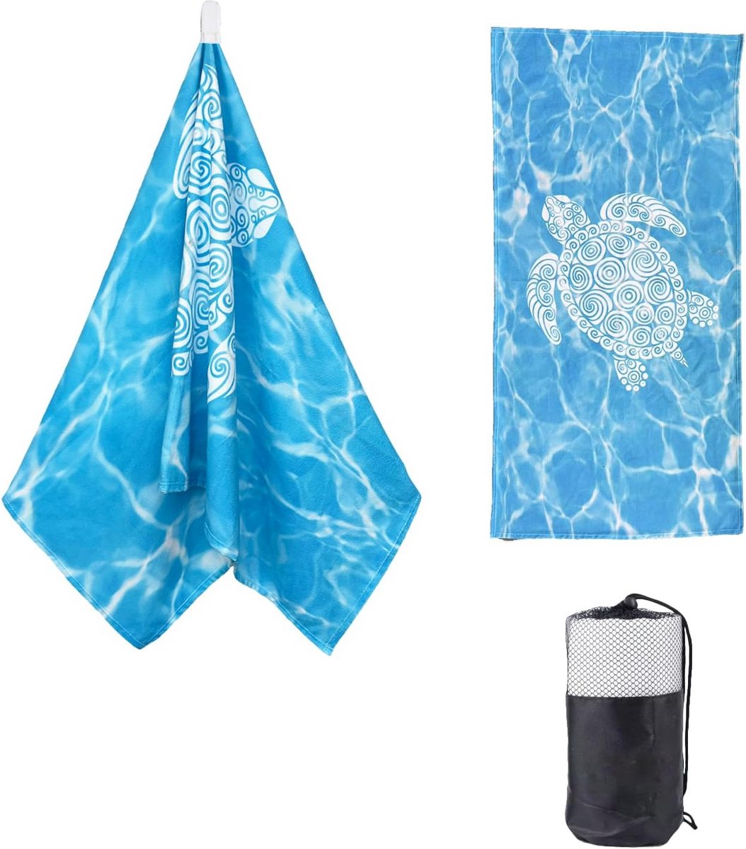 Strandtowel 90 × 180 cm Groot Katoen Snel Droogend met Schildpaddenpatroon inclusief Opber