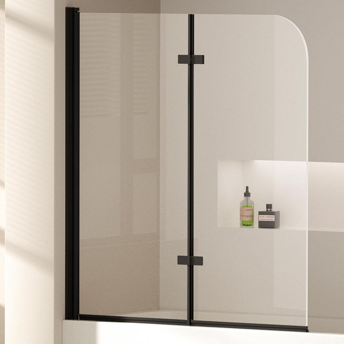 Vouwbaar Badscherm met Zwart Frame en Veiligheidsglas