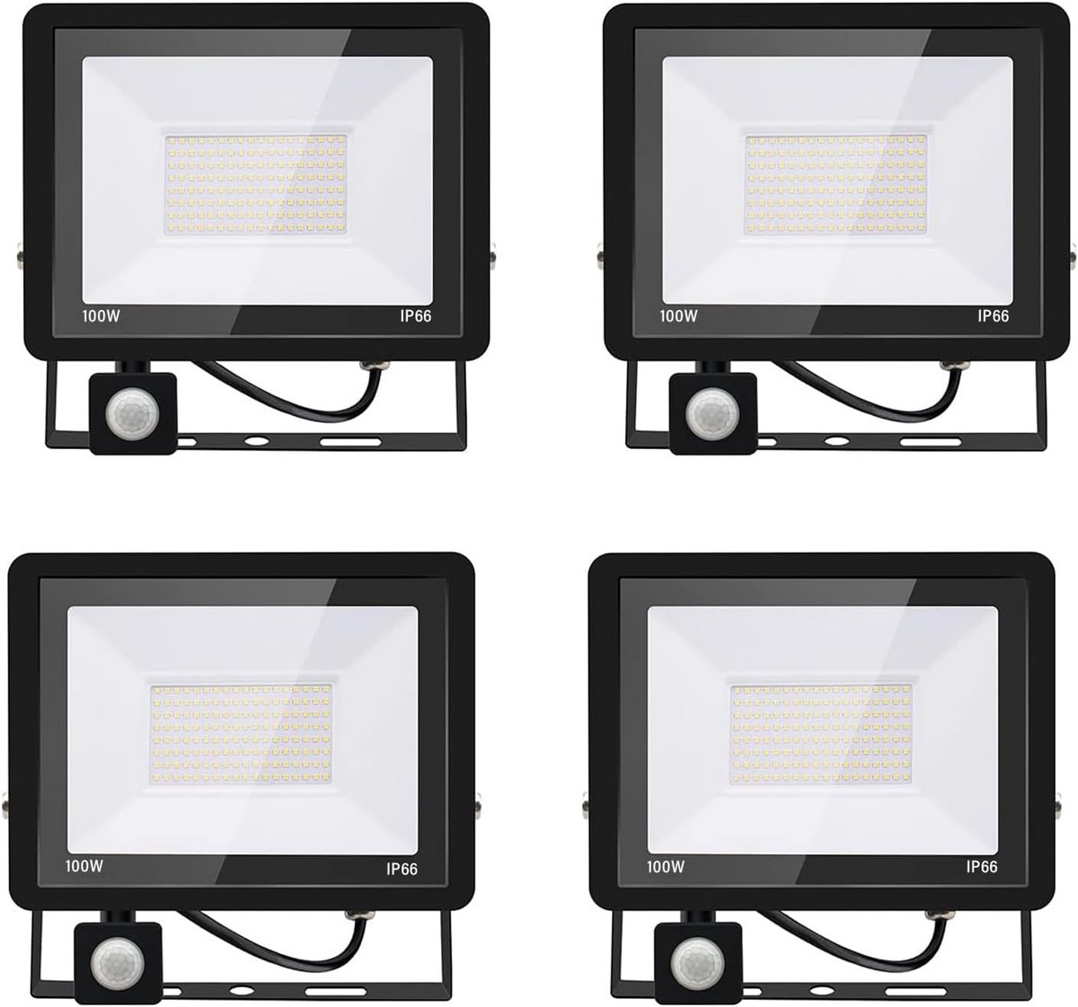 4x 100W LED Buitenlamp met Bewegingsmelder - Koud Wit (6000K) - 10.000 Lumen - IP66 Waterdicht