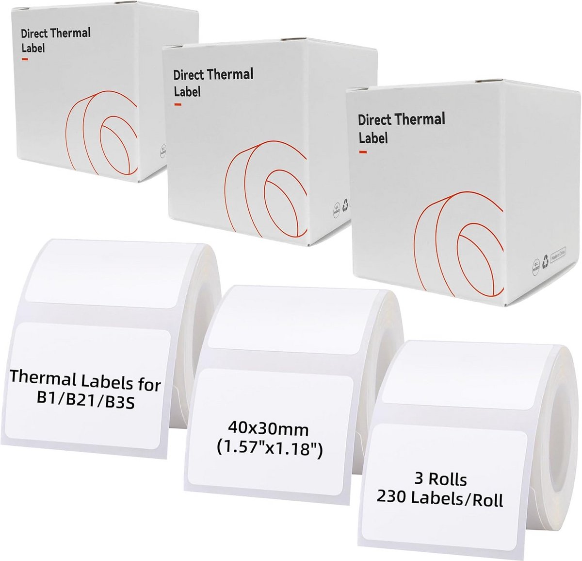 Witte Waterdichte Thermaal Etiketten 40x30mm voor Labelprinters - 3 Rollen