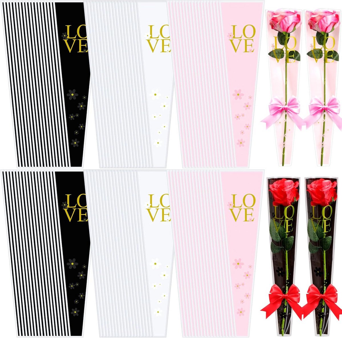 Bloemzakken - Boeket hoezen - Bloemen presenteren - Waterdicht OPP materiaal - 150 stuks - Mix van 3 kleuren