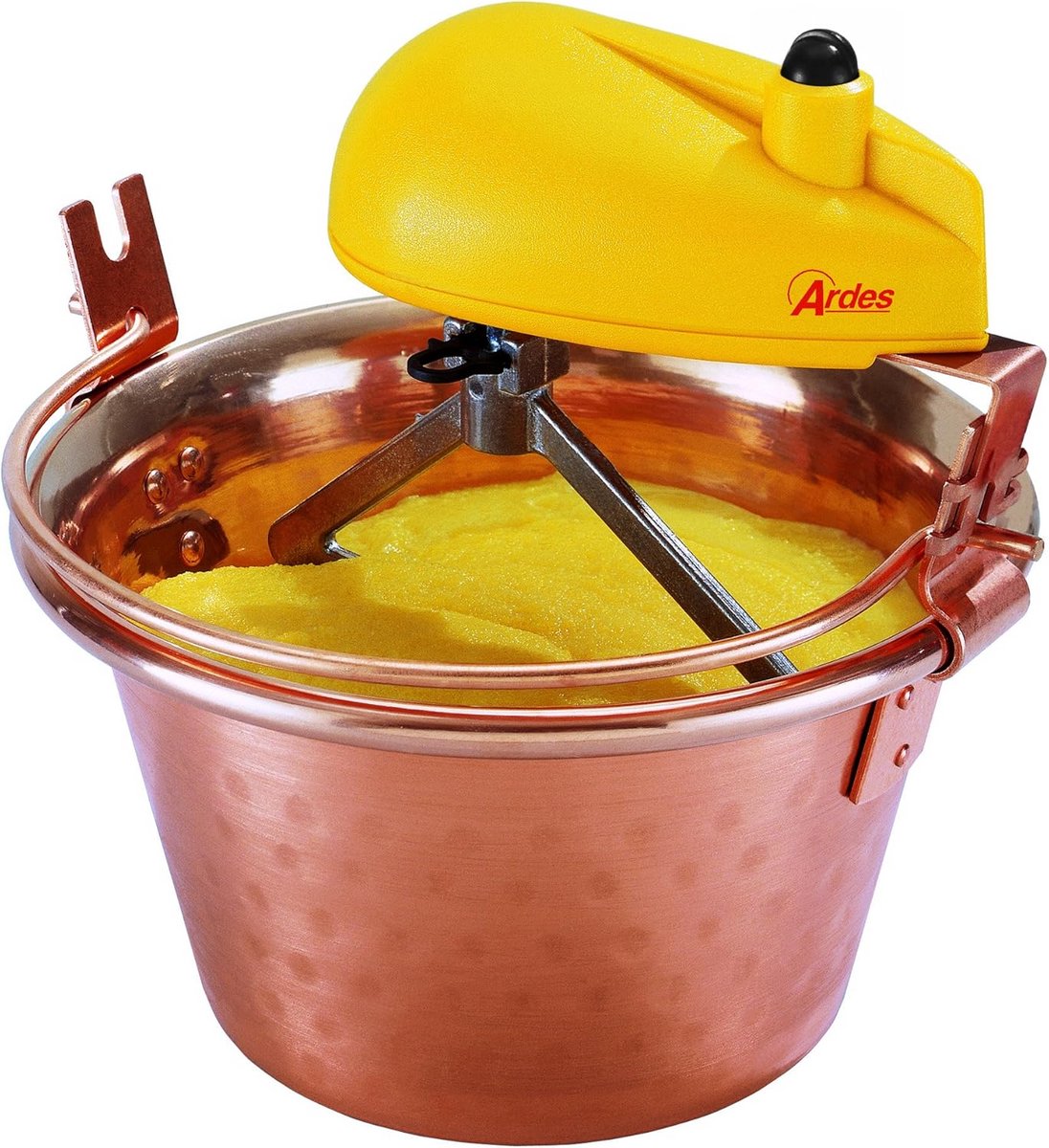 Polentamachine met afneembare motor en koperen paiolo van 26 cm
