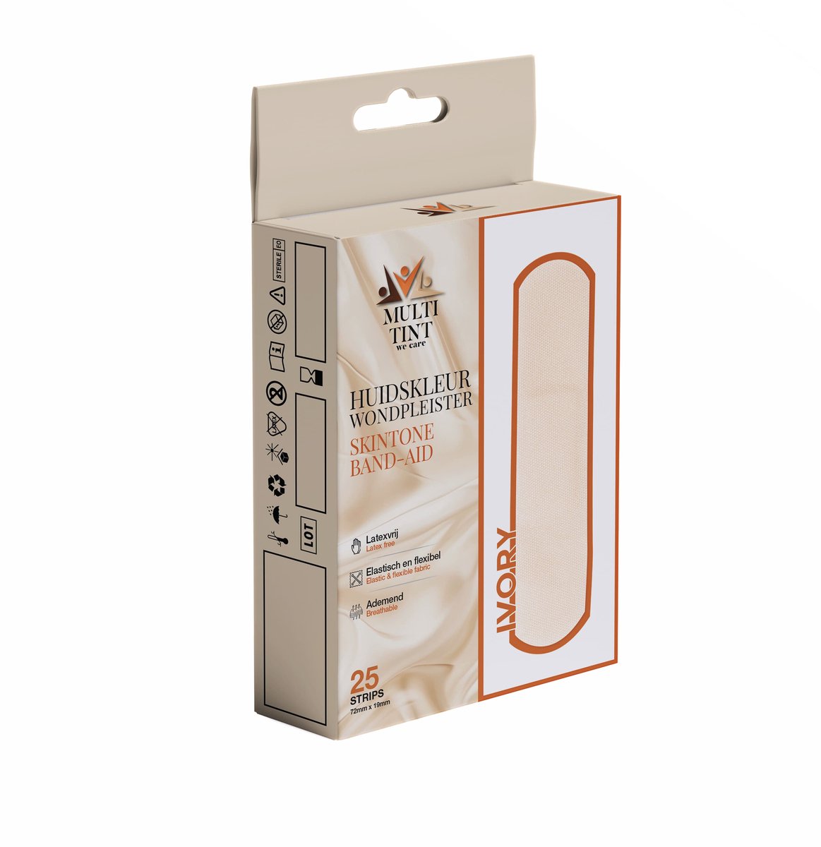 MultiTint Wondpleister Ivory - Doosje 25st - 72x19mm - Ivory huidskleur - Latexvrij - Elastisch en Flexibel - Ademend