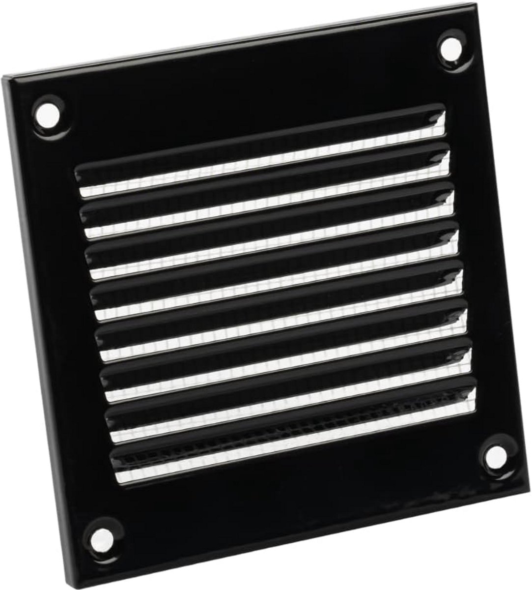 Zwart Metalen Vierkant Ventilatie Rooster 100x100mm met Insectenhor - Toevoer en Afvoer
