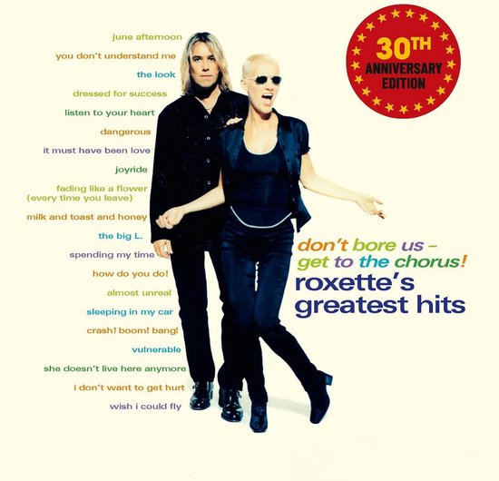 Man en vrouw poseren voor de "30th Anniversary Edition" van "Don't Bore Us - Get To The Chorus! Roxette's Greatest Hits".
