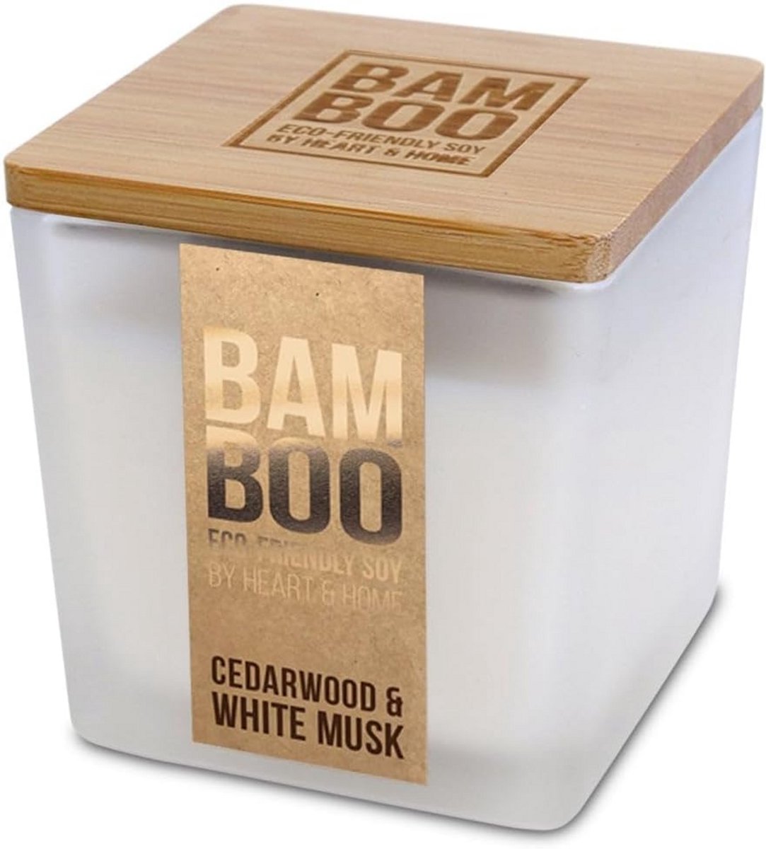 Kleine Geurkaars met Cederhout en Witte Musk in Bamboe Pot