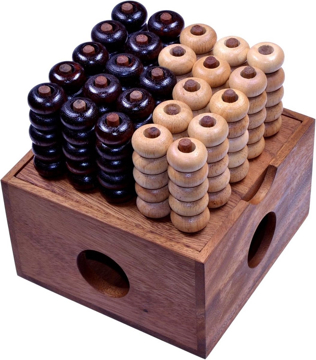 3D Vier op een rij spel - houten strategie spel voor 2 spelers - 5x5 bord - ruimtelijk denkspel - compact draagbaar ontwerp - uitdagend familiespel - voor kinderen vanaf 6 jaar