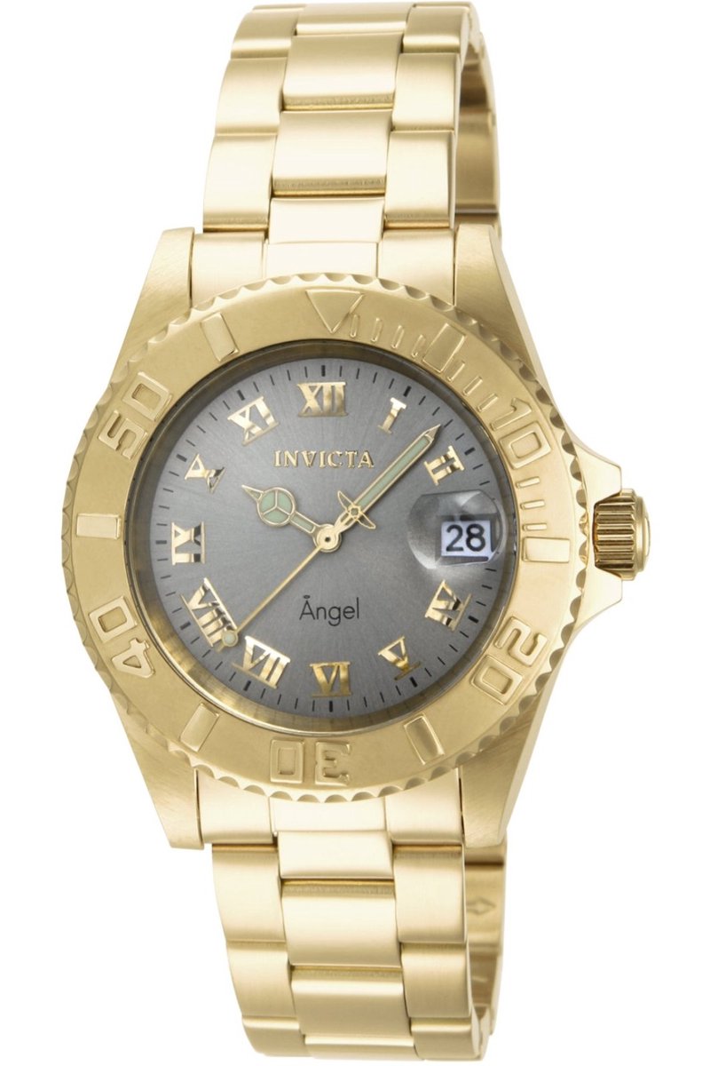 Invicta Angel 14366 Dames Horloge - Waterdicht - Analoog - Quartz Uurwerk - Roestvrij Staal met grijze Wijzerplaat - 40mm