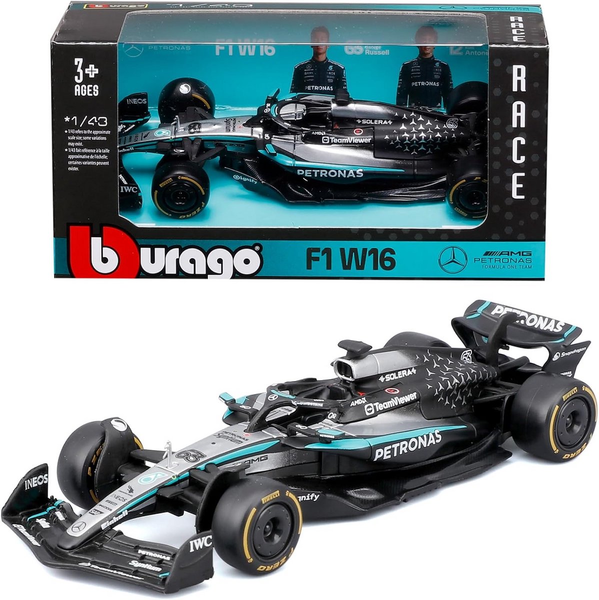 Gedetailleerd Schaalmodel Formule 1 Auto 1:43 Zilver Zwart