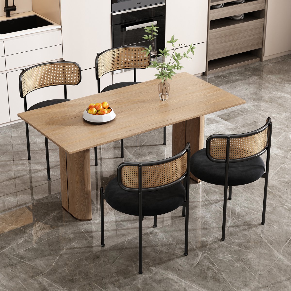 MIVRAY Eetkamerstoel Set Van 6 - Comfortabel Met Rattan Rugleuning - Ergonomische Gebogen