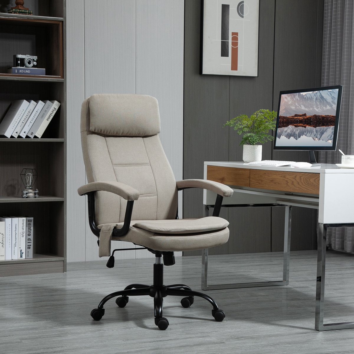 STILVORA Bureaustoel 63 X 70 X 112 121 Cm - Ergonomisch Met Trilmassage En Schommelfunctie - In Hoogte Verstelbaar - Polyester Beige