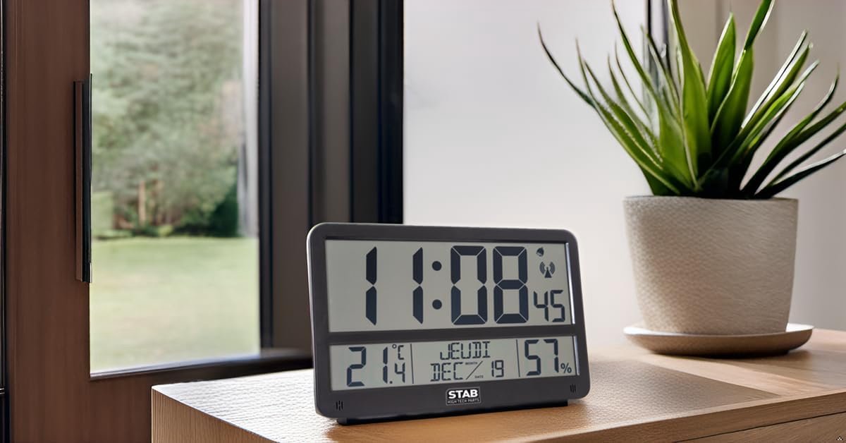 Digitale Wandklok met Datum, Temperatuur en Luchtvochtigheid - Radiogestuurde Tijdklok met Groot Display en Alarmfunctie
