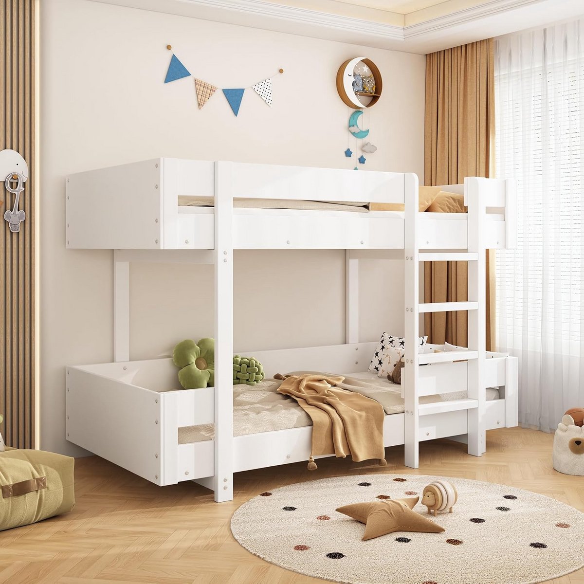 Stapelbed 90 x 200 cm Kinderbed met Veiligheidsladder Massief Hout