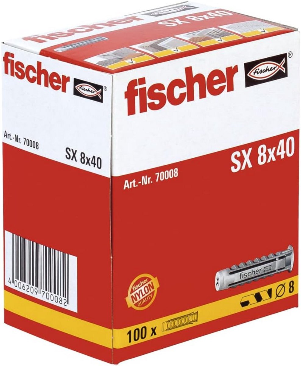 Set van 100 Universele Nylon Pluggen 8 x 40 mm met Flens