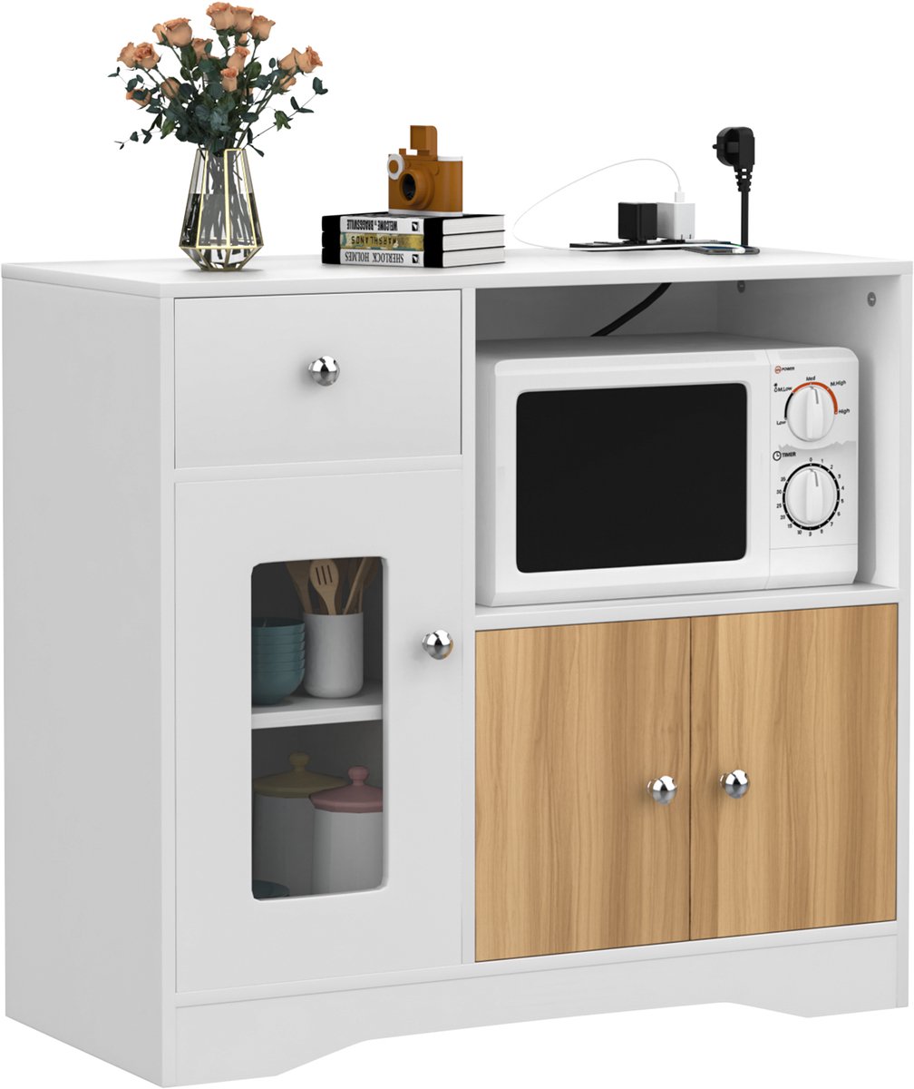 PIPIPOXER-Dressoir met aansluiting voor magnetron keukenkast met lades, zijkast voor eetkamer, keuken, woonkamer
