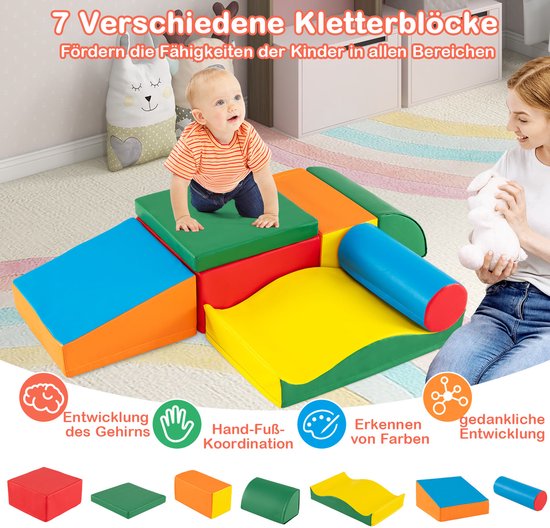 COSTWAY Schuimbouwstenen, zachte bouwstenen om te ravotten en te klimmen, reuzenbouwstenen van schuim, grote bouwstenen meerkleurig, bouwblokken voor baby's en peuters (veelkleurig) van Merkloos — afbeelding 5