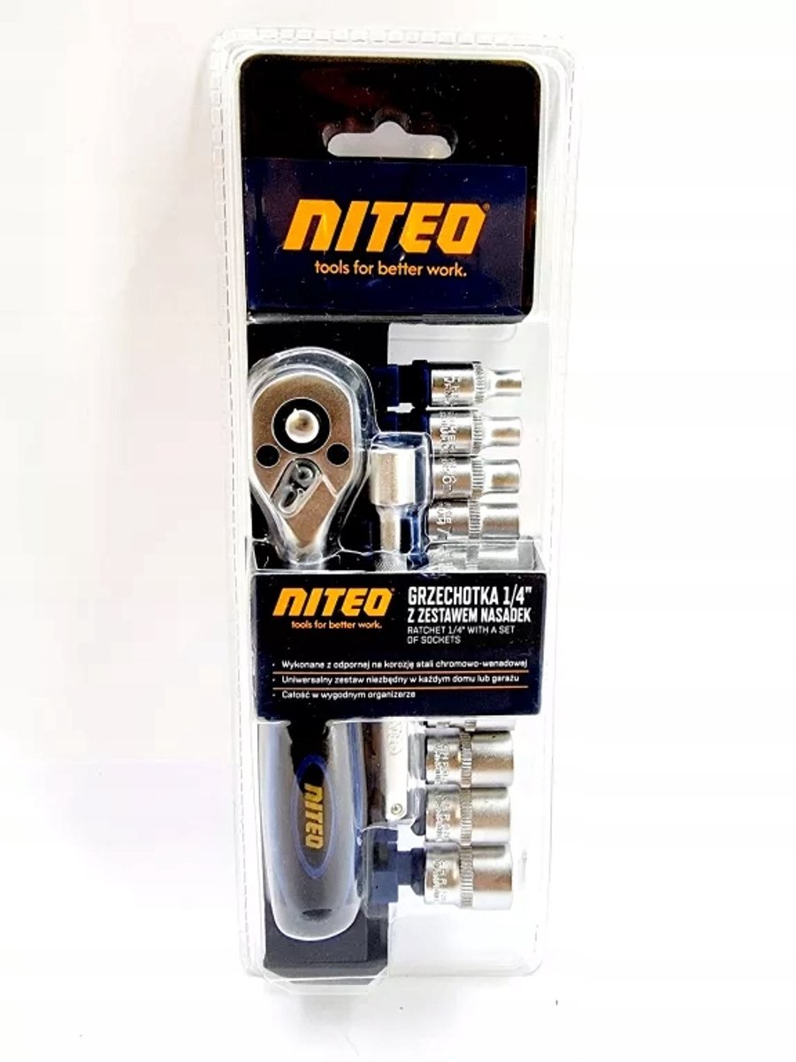Niteo Tools Ratelsleutel Set met Doppen 1/4"