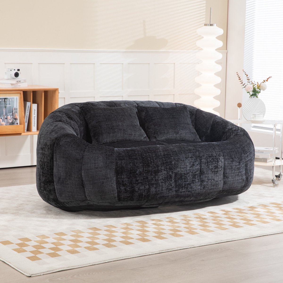 PHOEBE CAT Zitzak - Loungestoel - Tweezitsbank - Fauteuil - Met 2 kussens - Zwart