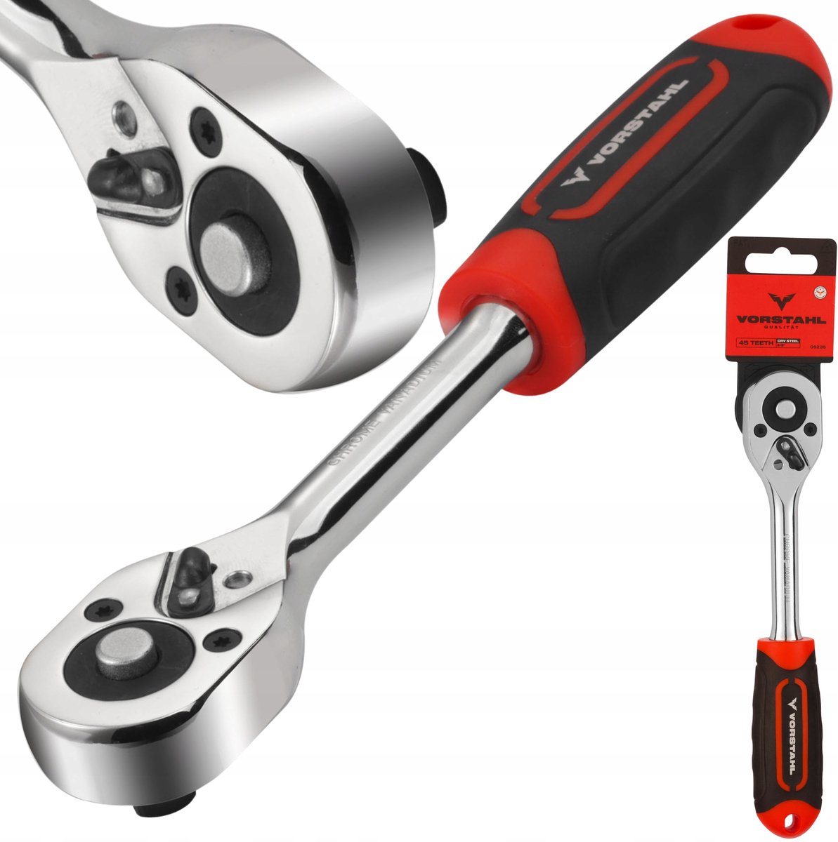 Vorstahl Ratelsleutel 3/8" 45 Tanden CrV/CrMo Staal