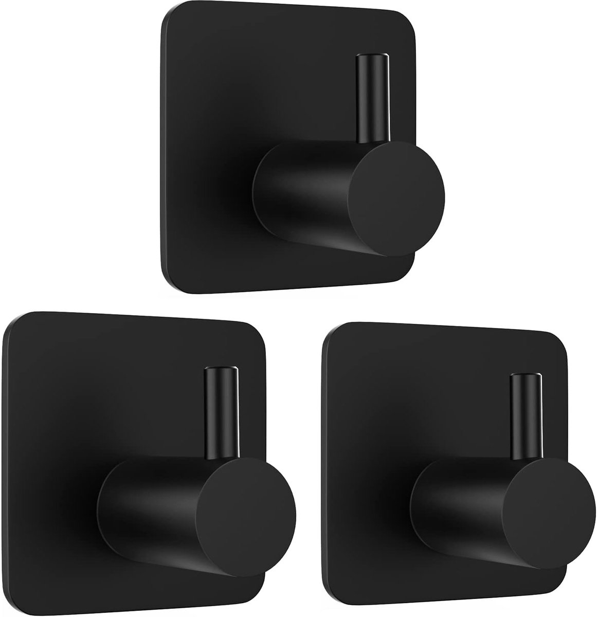 Famanu - Zelfklevende handdoekhaken, 3 stuks, zwart, wandmontage zonder boren, geschikt voor badkamer en keuken