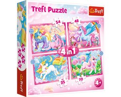 foto van Trefl puzzelset unicorns en magie - 4in1 puzzelplezier voor kinderen.