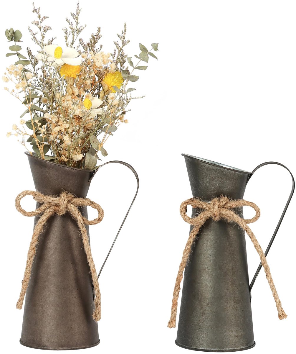 WELTOKE 2-delige vintage decoratieve metalen bloemenvaasset, retro decoratieve melkbus, ru