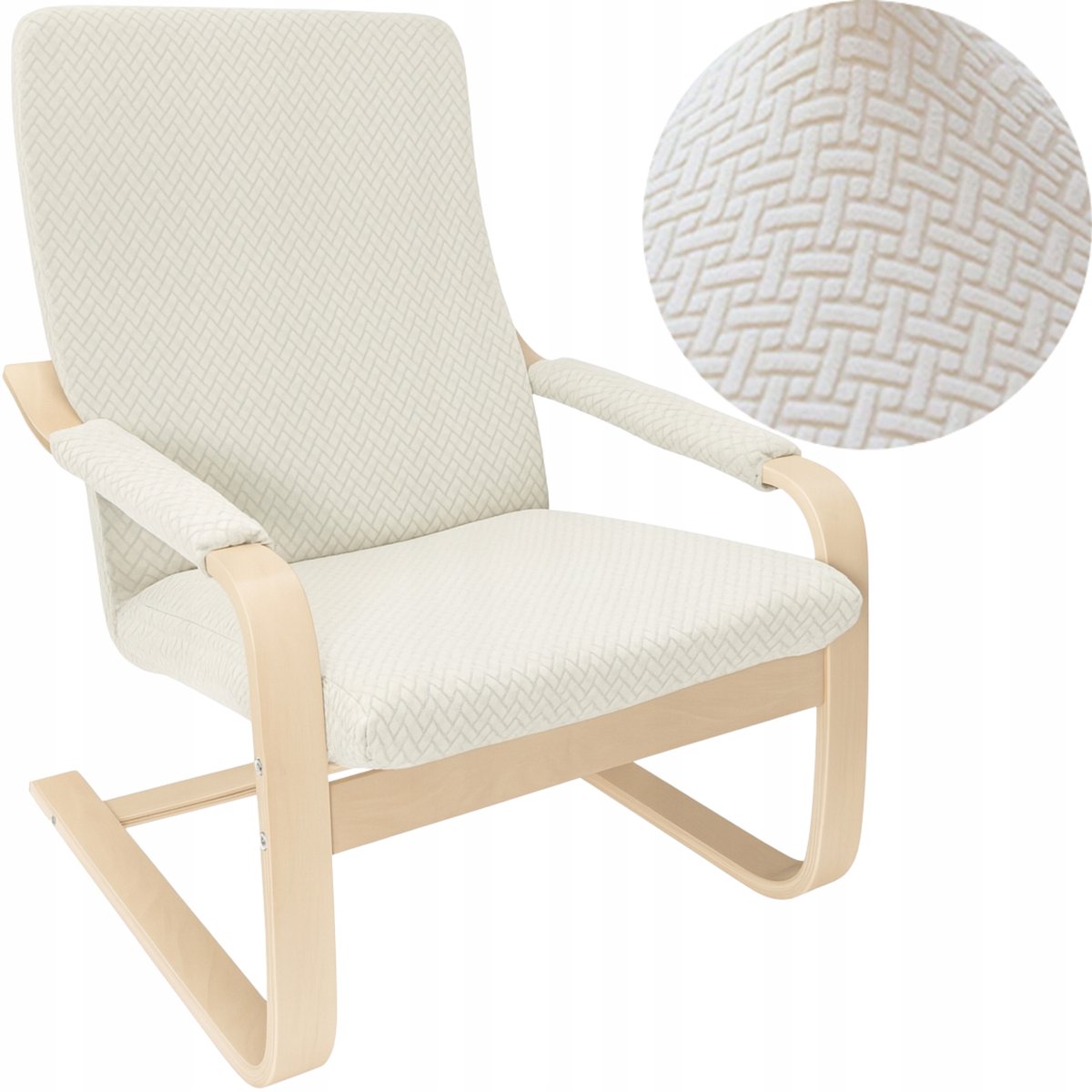 Elastische Stoelhoes Finka Jacquard Visgraat Crème OEKO-TEX