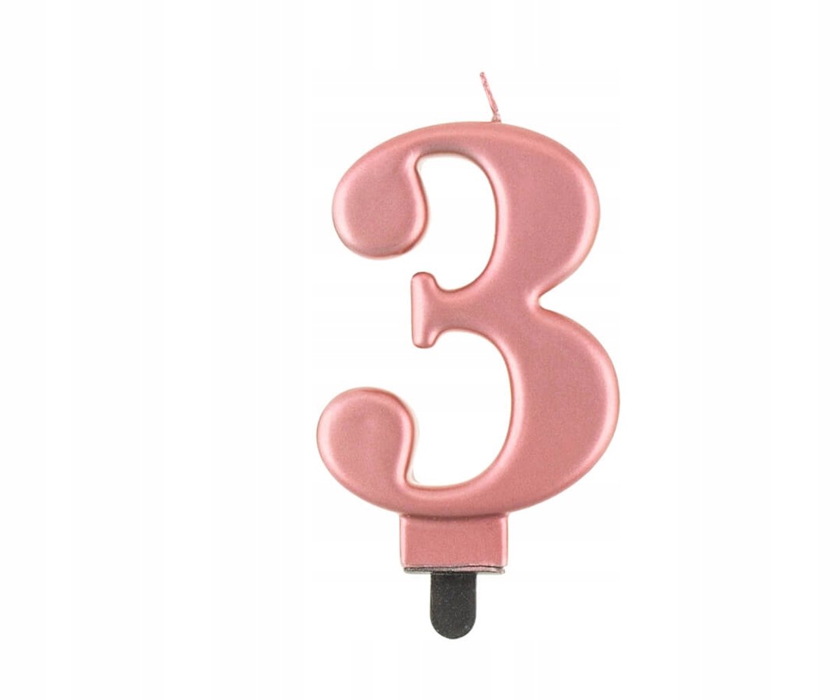 Verjaardag Kaars Cijfer 3 Metallic Rosé Goud 8 cm