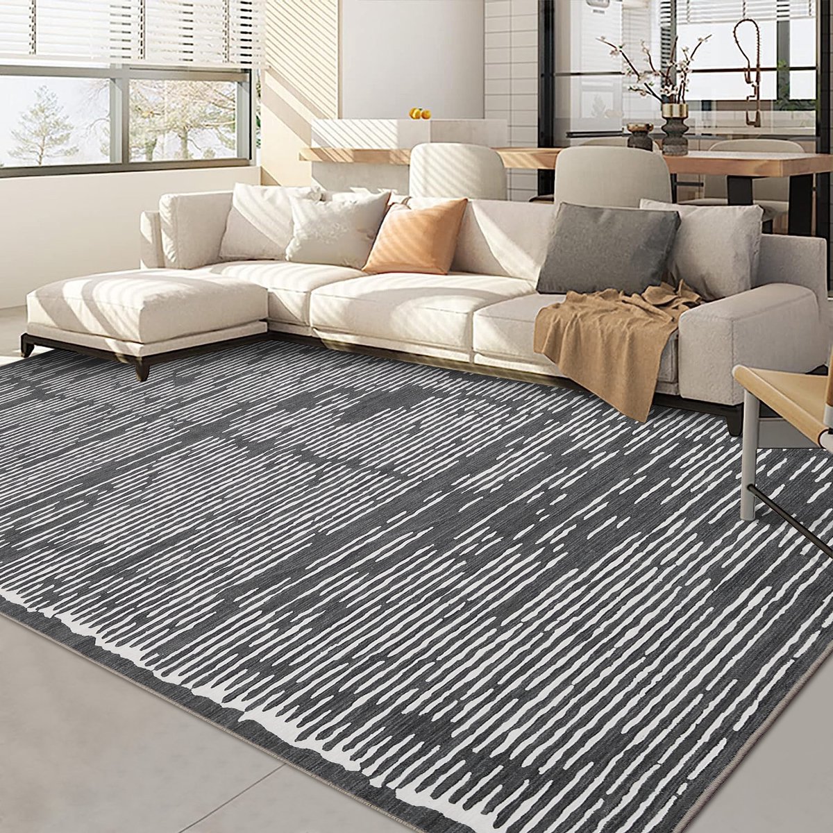 Woonkamervloerkleed, 120 x 170 cm, zwart - wasbaar kortpolig vloerkleed, effen, wasbaar, antislip, extra zacht, pluizig vloerkleed voor in de slaapkamer